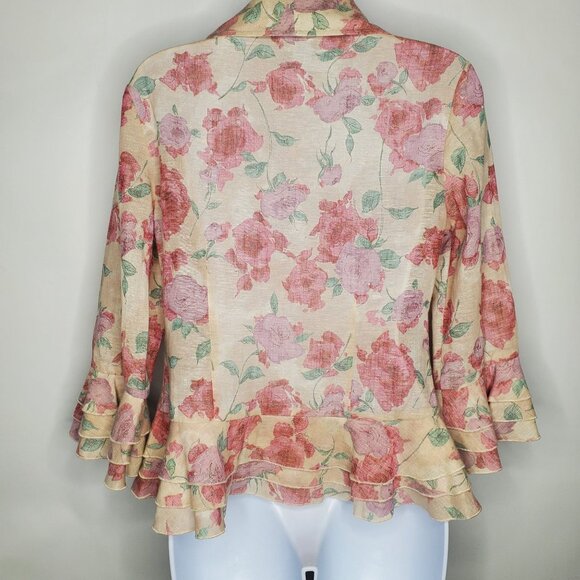 Samuel Dong Womens Pink Floral Ruffle Jacket Size S Zip Front Feminine Victorian - Picture 6 of 14